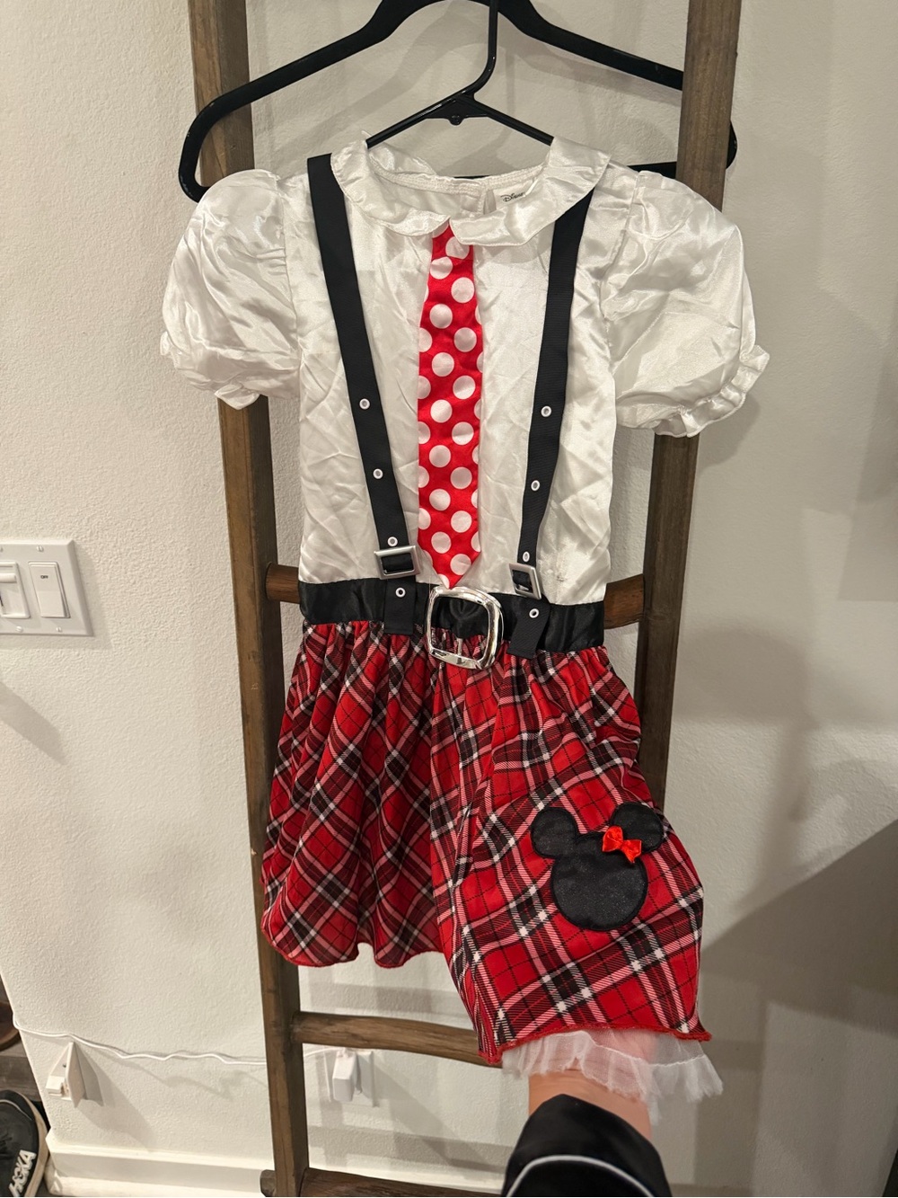 Kids Red Plaid Minnie-Inspired Costume Dress with Polka Tie size 8
